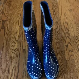 Women’s Navy Polka Dot Rain Boots